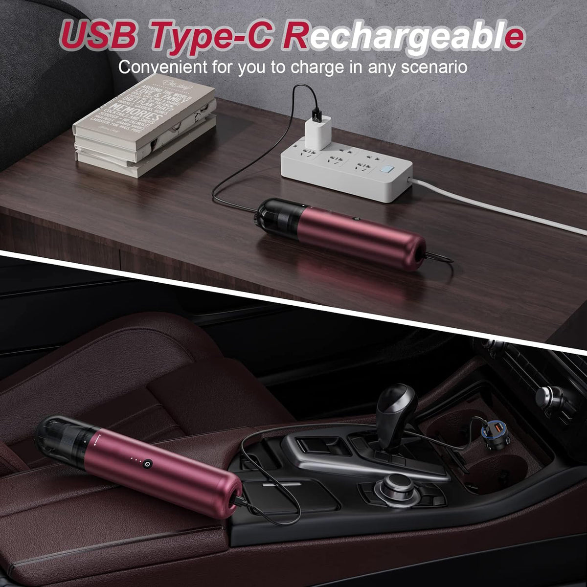 EQUIPD Mini Handheld Vacuum Cleaner, 16000PA Powerful Suction,USB Charging, Keyboard Cleaner, Cordless Vacuum for Car Home and Office, Red（P12）