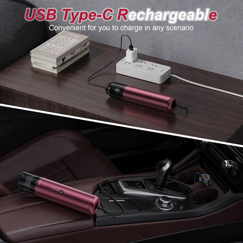 EQUIPD Mini Handheld Vacuum Cleaner, 16000PA Powerful Suction,USB Charging, Keyboard Cleaner, Cordless Vacuum for Car Home and Office, Red（P12）