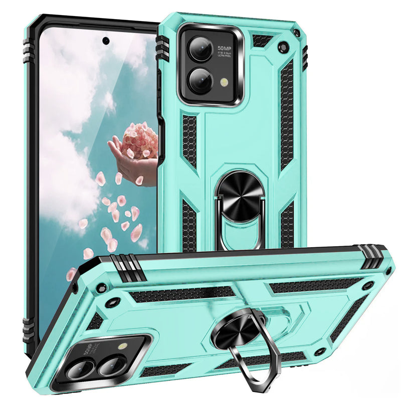 TJS "DuoGuard" Ring Kickstand Phone Case for Motorola G Stylus 5G 2023