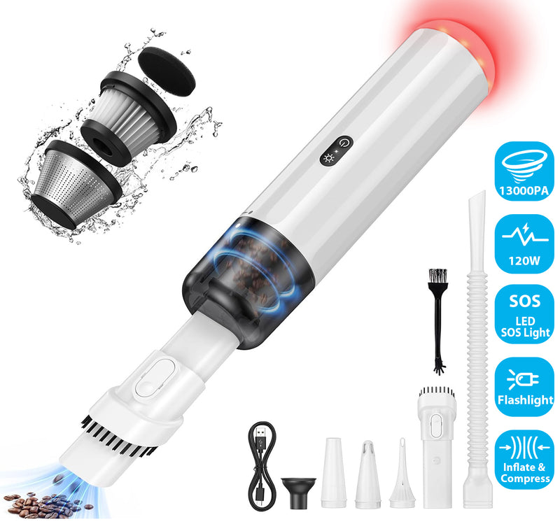 EQUIPD Mini Handheld Vacuum, 13000PA Powerful Car Vacuum Cleaner High Power Cordless Rechargeable, Portable Mini Vacuum with LED SOS Light, Small Hand Held Vacuuming Cordless, Dust Busters (P16)