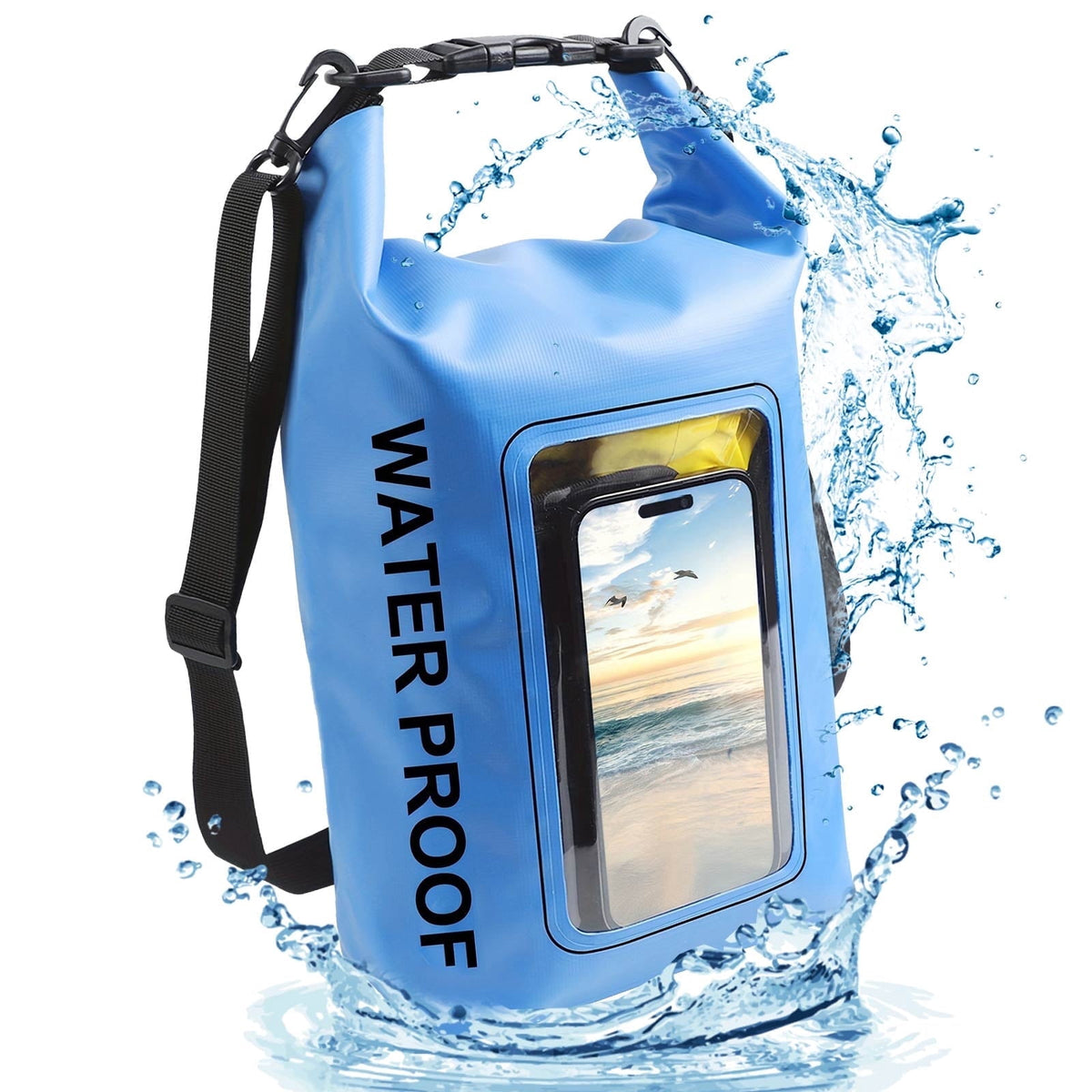 TJS 5L IP68 waterproof dry bag with built-in phone pouch, Blue