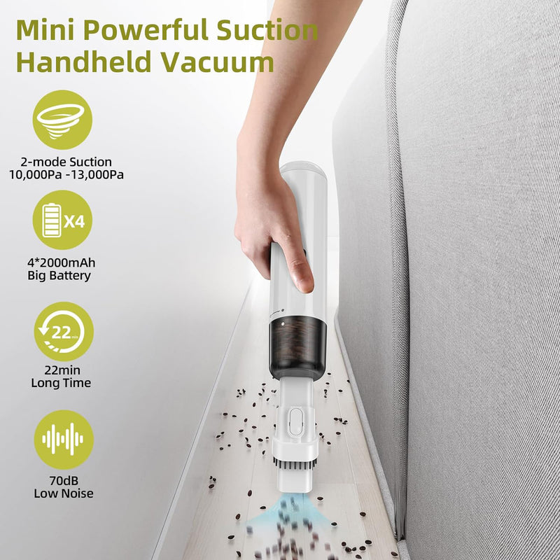EQUIPD Mini Handheld Vacuum, 13000PA Powerful Car Vacuum Cleaner High Power Cordless Rechargeable, Portable Mini Vacuum with LED SOS Light, Small Hand Held Vacuuming Cordless, Dust Busters (P16)
