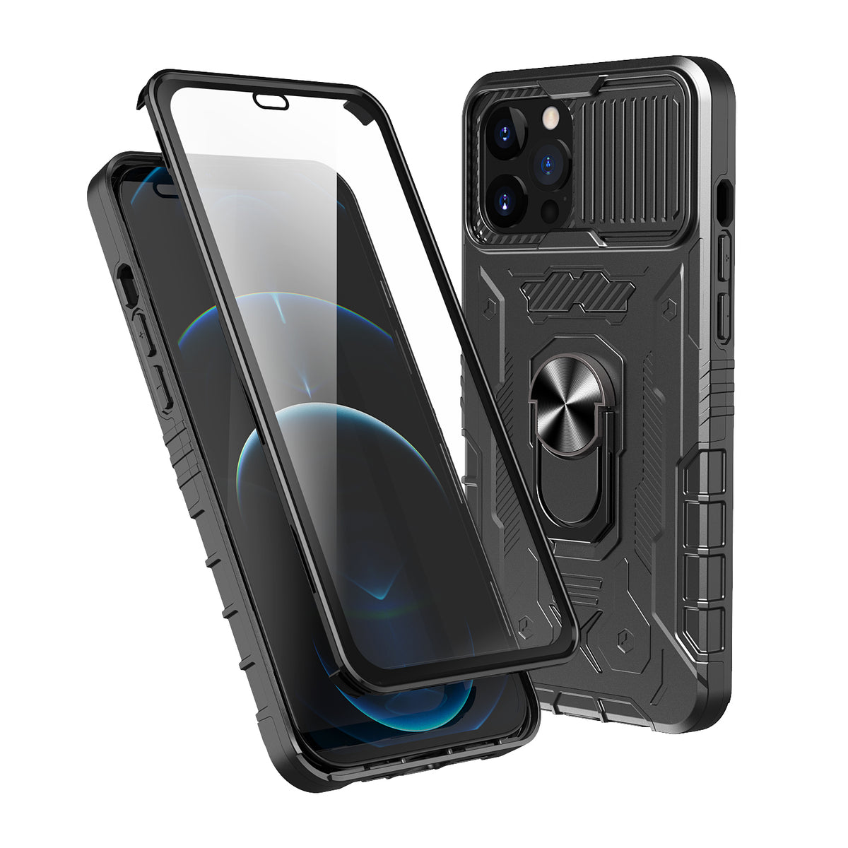 TJS "TOUCH" Built-in Tempered Glass Screen Protector Phone Case for iPhone 13, iPhone 13 Pro, iPhone 13 Pro Max