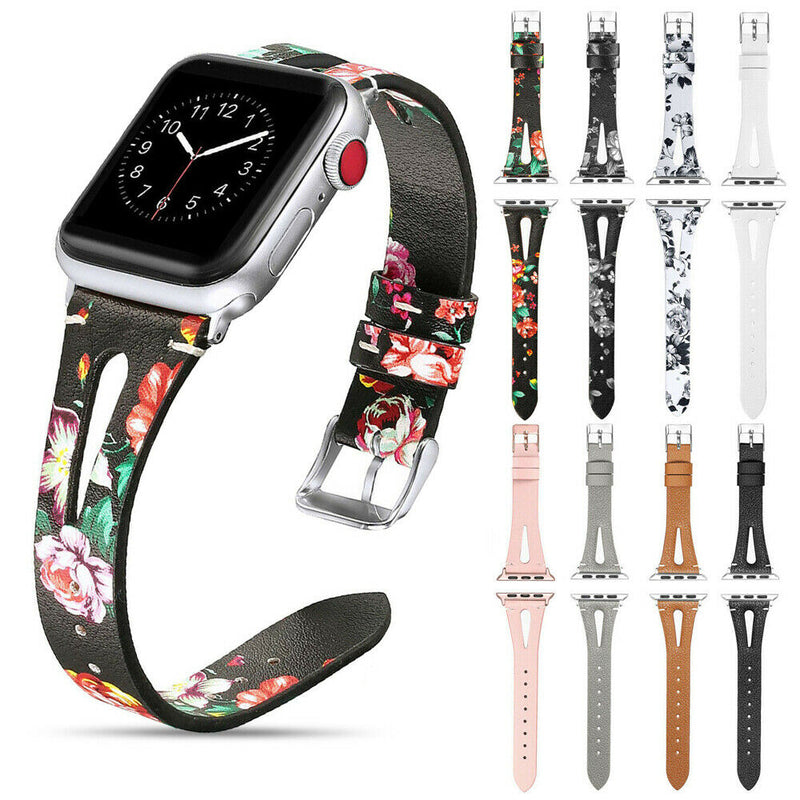 Leather Watch Band Strap Floral Flowers for Apple Watch Series 5/4/3/2/1 - InfinityAccessories017