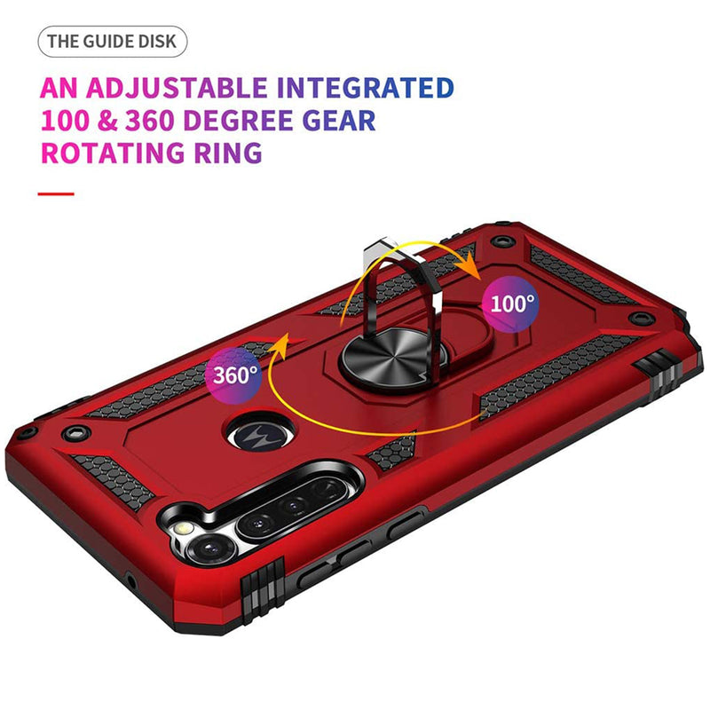 TJS "DuoGuard" Ring Kickstand Phone Case for Motorola Moto G Stylus 2020