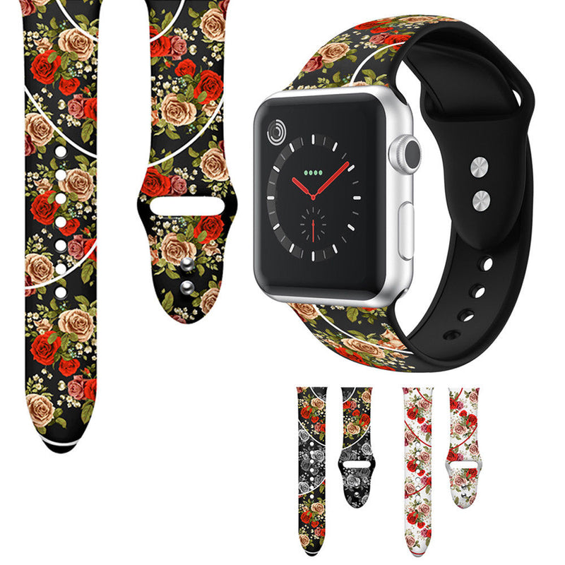 Floral Pattern Silicone Watch Band Strap for Apple Watch iWatch Series 5/4/3/2/1 - InfinityAccessories017