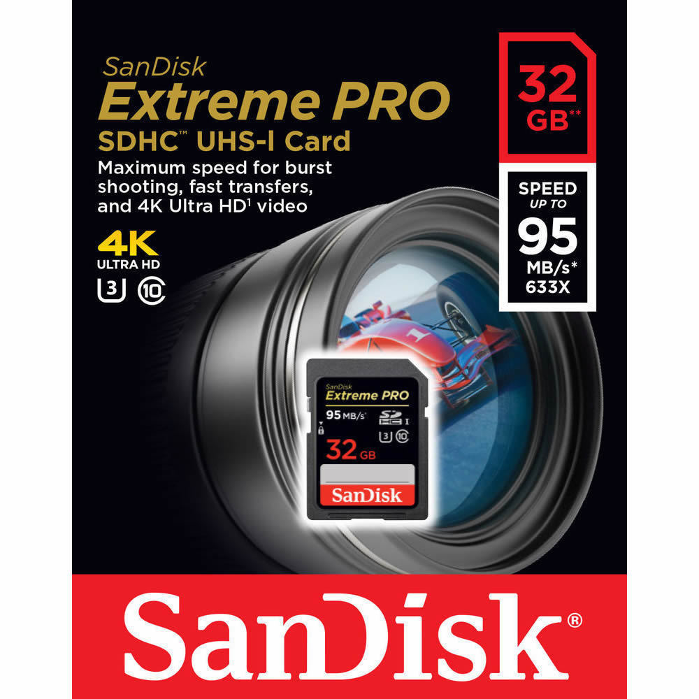 SanDisk Extreme Pro Flash Memory Card 633X 95MB/S Class 10 32GB SDHC SD UHS-I U3 - InfinityAccessories017