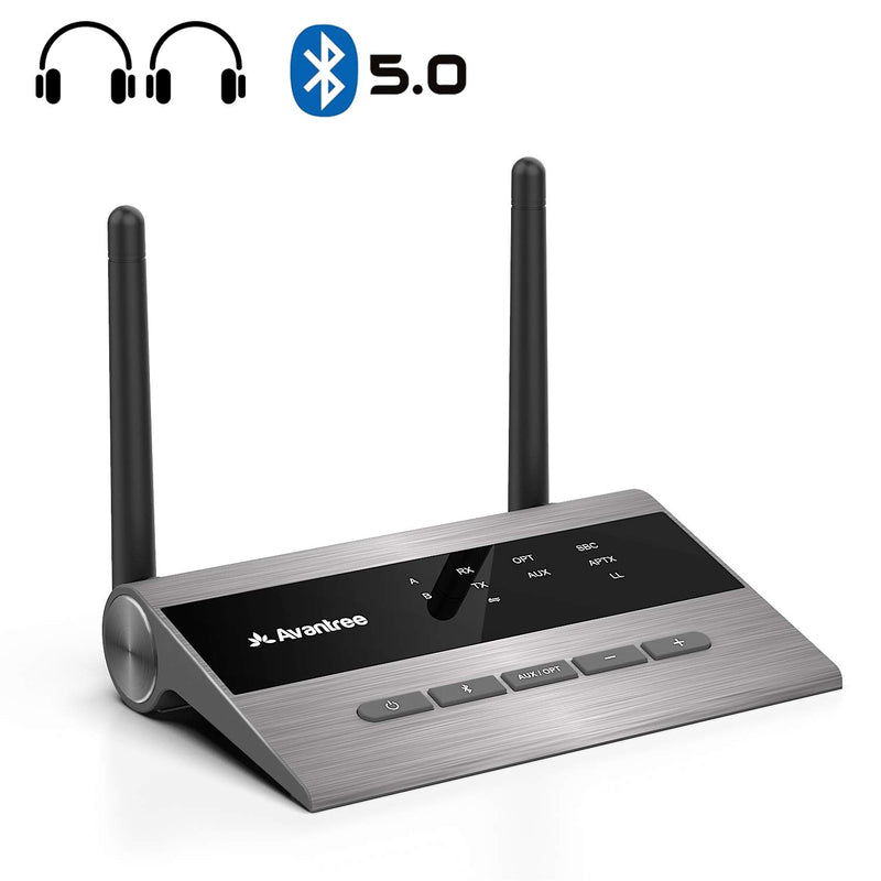 Long Range Bluetooth 5.0 Transmitter Receiver for TV & PC Audio, Home Stereo Speakers, aptX Low Latency Wireless Adapter for 2 Headphones - InfinityAccessories017