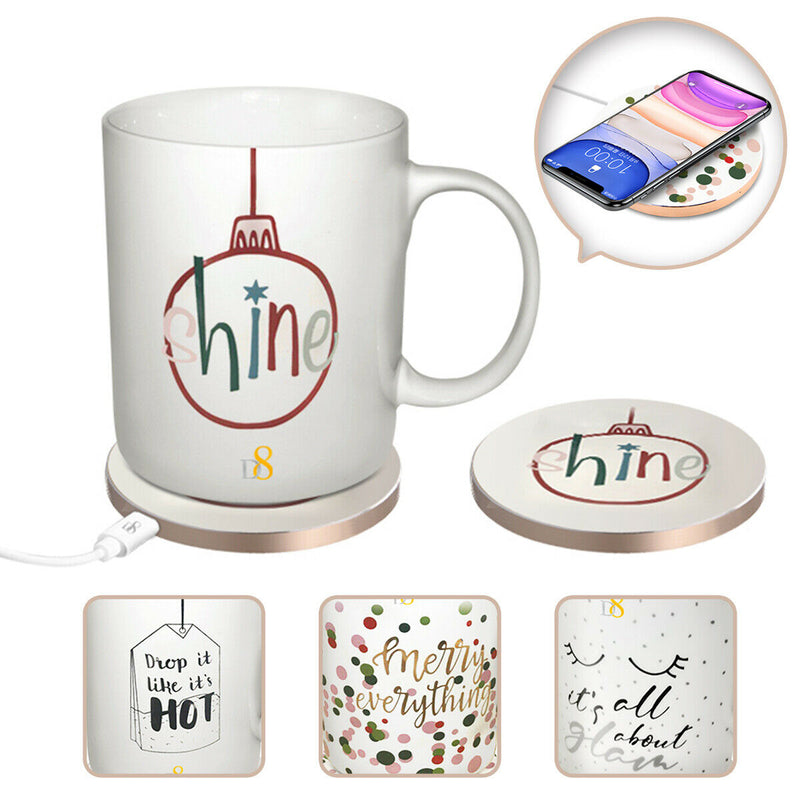 Coffee Mug Tea Cup Warmer & Wireless Charger w/Auto-Shut Off for Office Desk Use - InfinityAccessories017