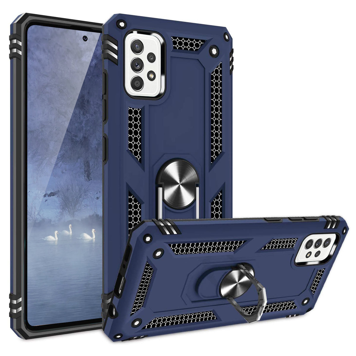 TJS "DuoGuard" Ring Kickstand Phone Case for Samsung Galaxy A52 5G