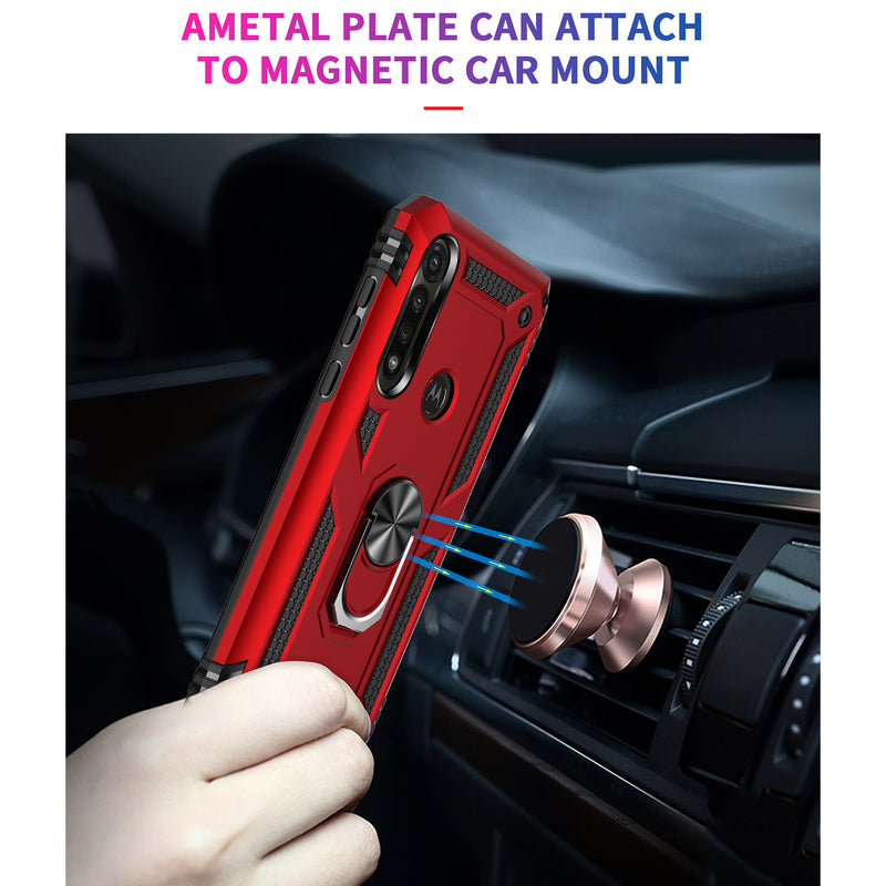 TJS "DuoGuard" Ring Kickstand Phone Case for Motorola Moto G Power 2020
