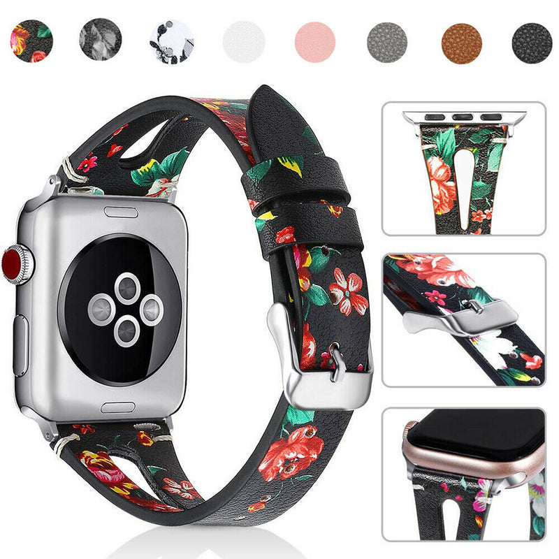 Leather Watch Band Strap Floral Flowers for Apple Watch Series 5/4/3/2/1 - InfinityAccessories017