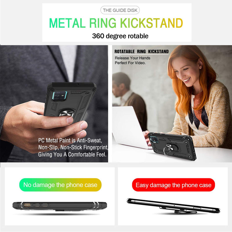 TJS "DuoGuard" Ring Kickstand Phone Case for Samsung Galaxy A51