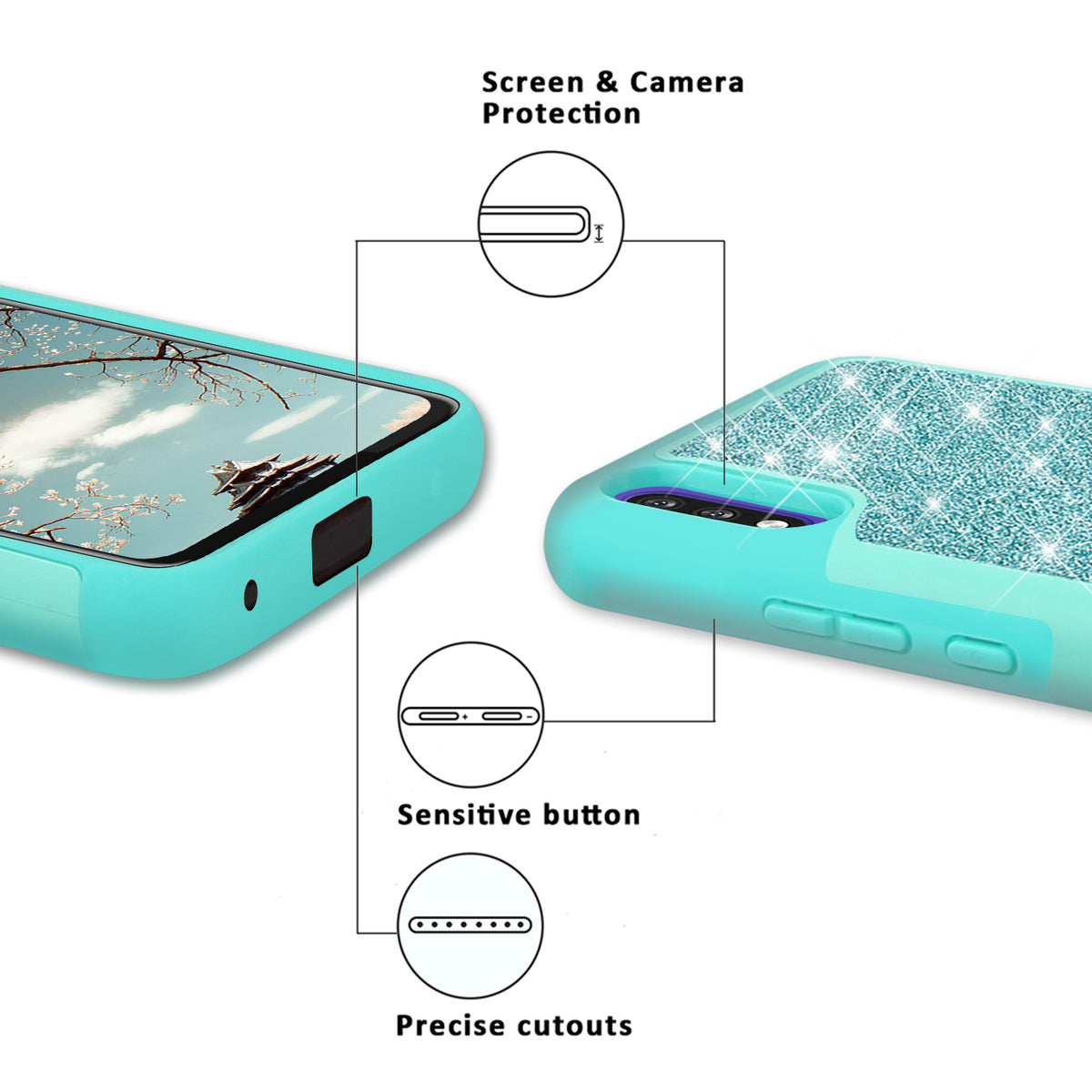 TJS "Sapphire" Hybrid Glitter Phone Case for LG K22, LG K22+, LG K32