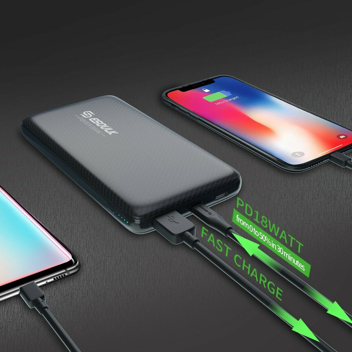 12000mAh Power Bank USB C 36W PD Fast Charge  External Battery for Iphone 11 Pro - InfinityAccessories017
