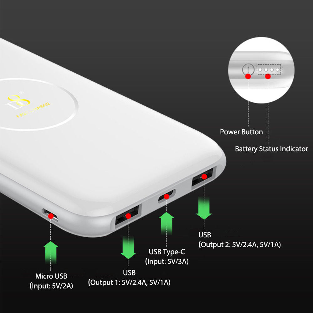 Dual USB Qi Wireless 8000mAh Power Bank Fast Charging Portable Battery Charger - InfinityAccessories017