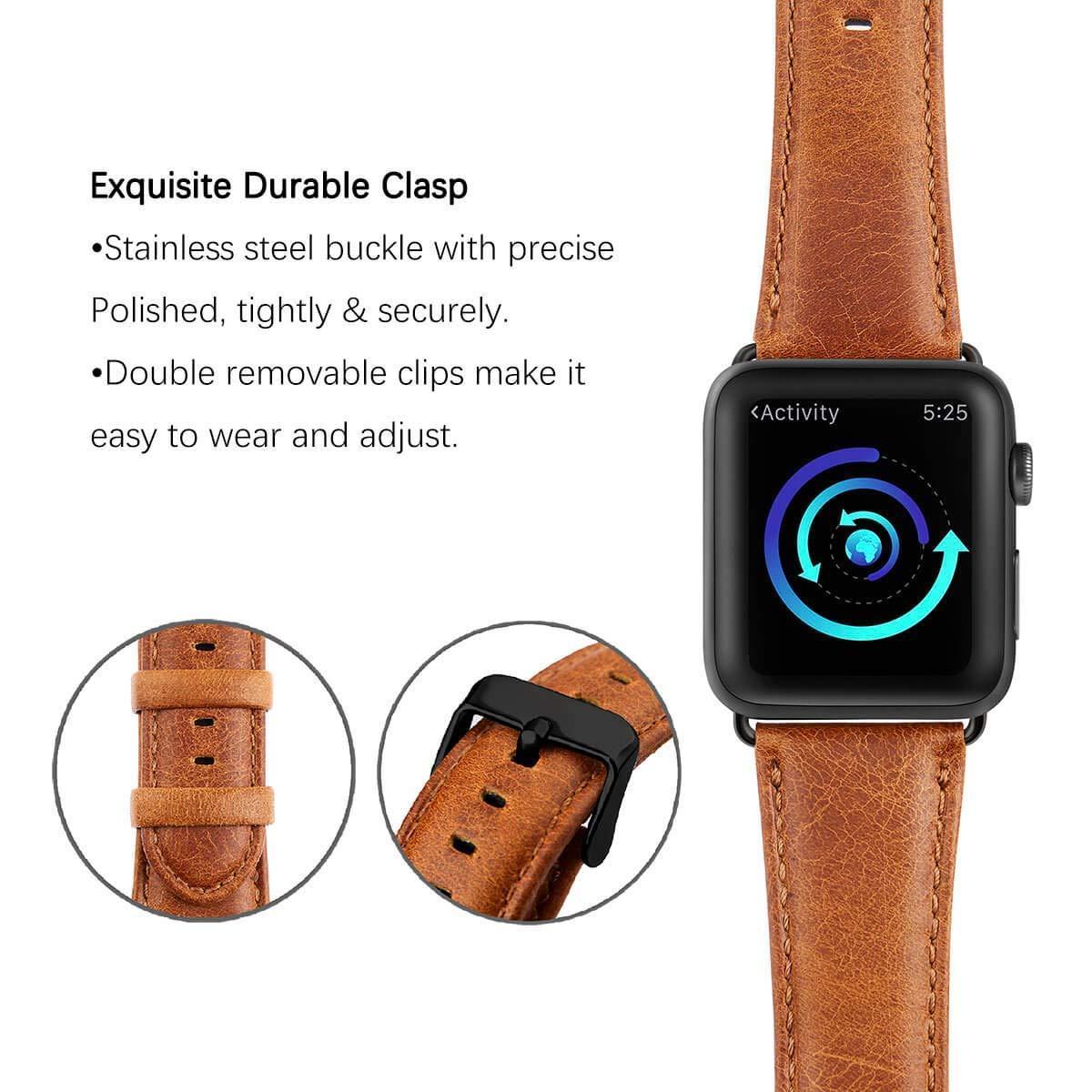 Leather Watch Band Strap Metal Buckle for Apple Watch Series 5/4/3/2/1 - InfinityAccessories017