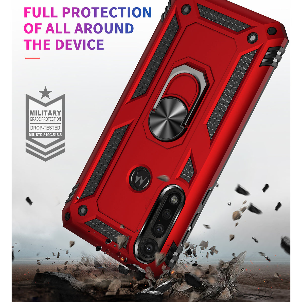 TJS "DuoGuard" Ring Kickstand Phone Case for Motorola Moto G Power 2020
