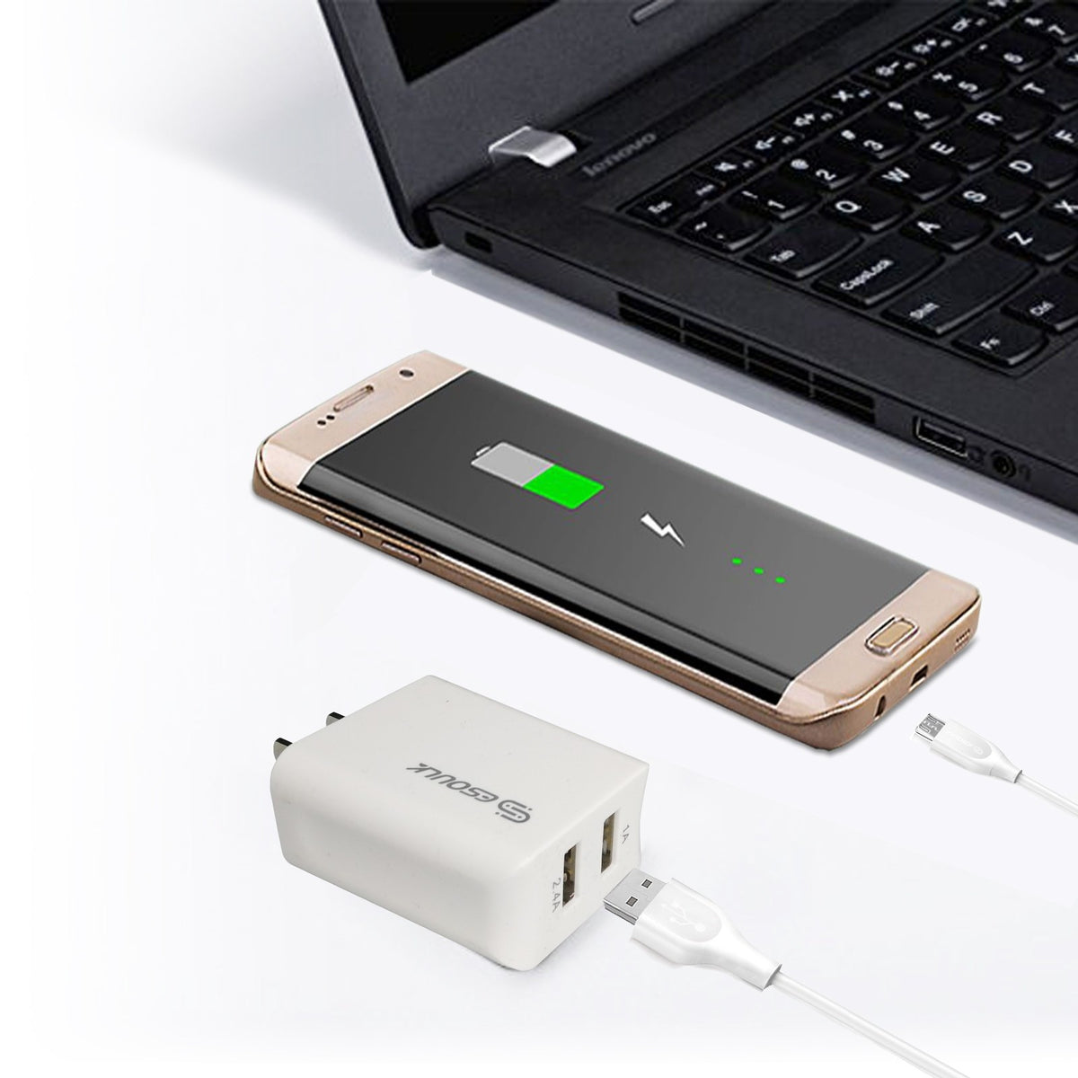 ESOULK 12W 2.4A Dual USB Travel Wall Charger with 5ft USB to Micro USB Charging Cable