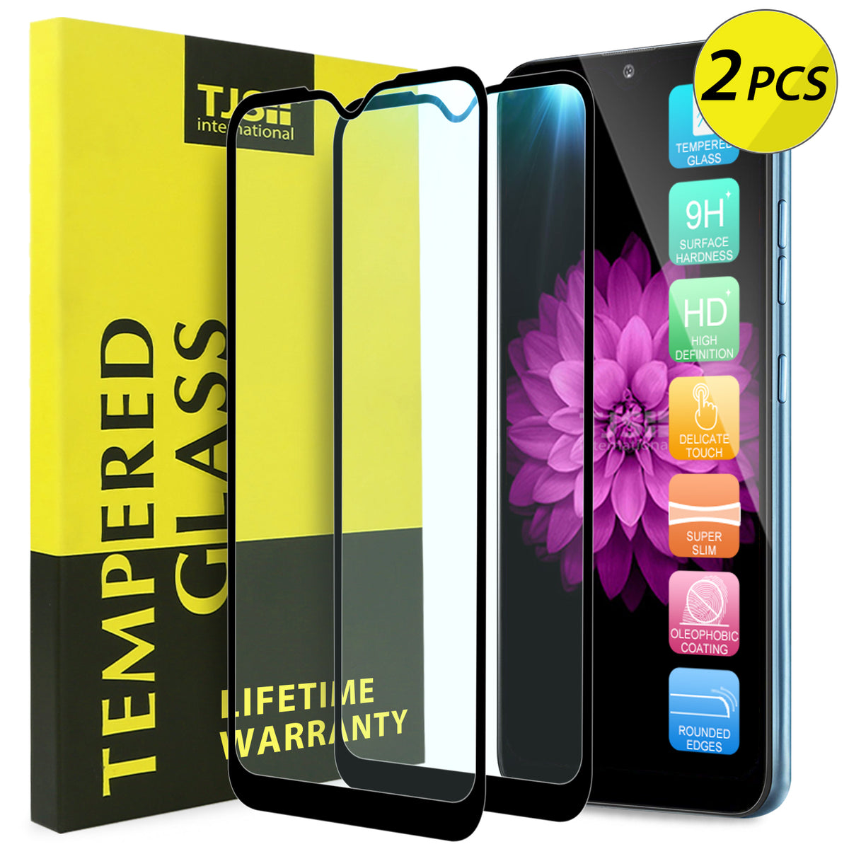 TJS [2-Pack] Full Coverage Tempered Glass Screen Protector for LG K22, LG K22+, LG K32