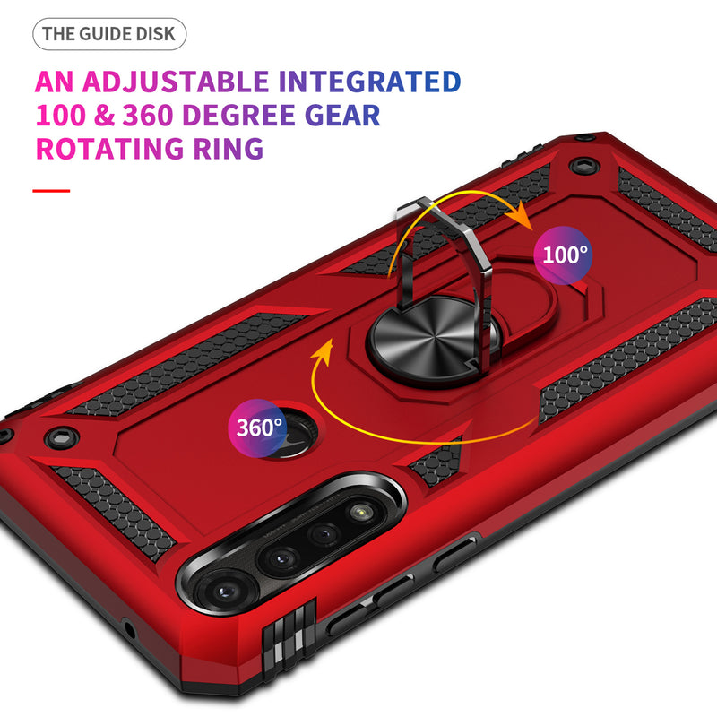 TJS "DuoGuard" Ring Kickstand Phone Case for Motorola Moto G Power 2020