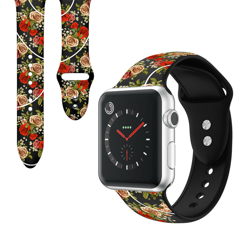 Floral Pattern Silicone Watch Band Strap for Apple Watch iWatch Series 5/4/3/2/1 - InfinityAccessories017