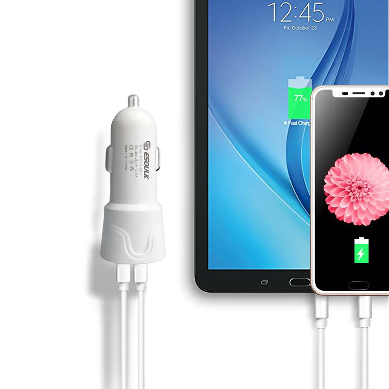 ESOULK 12W 2.4A Dual USB Travel Car Charger with 5ft USB to Micro USB Charging Cable