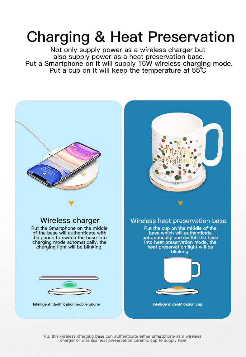 Coffee Mug Tea Cup Warmer & Wireless Charger w/Auto-Shut Off for Office Desk Use - InfinityAccessories017