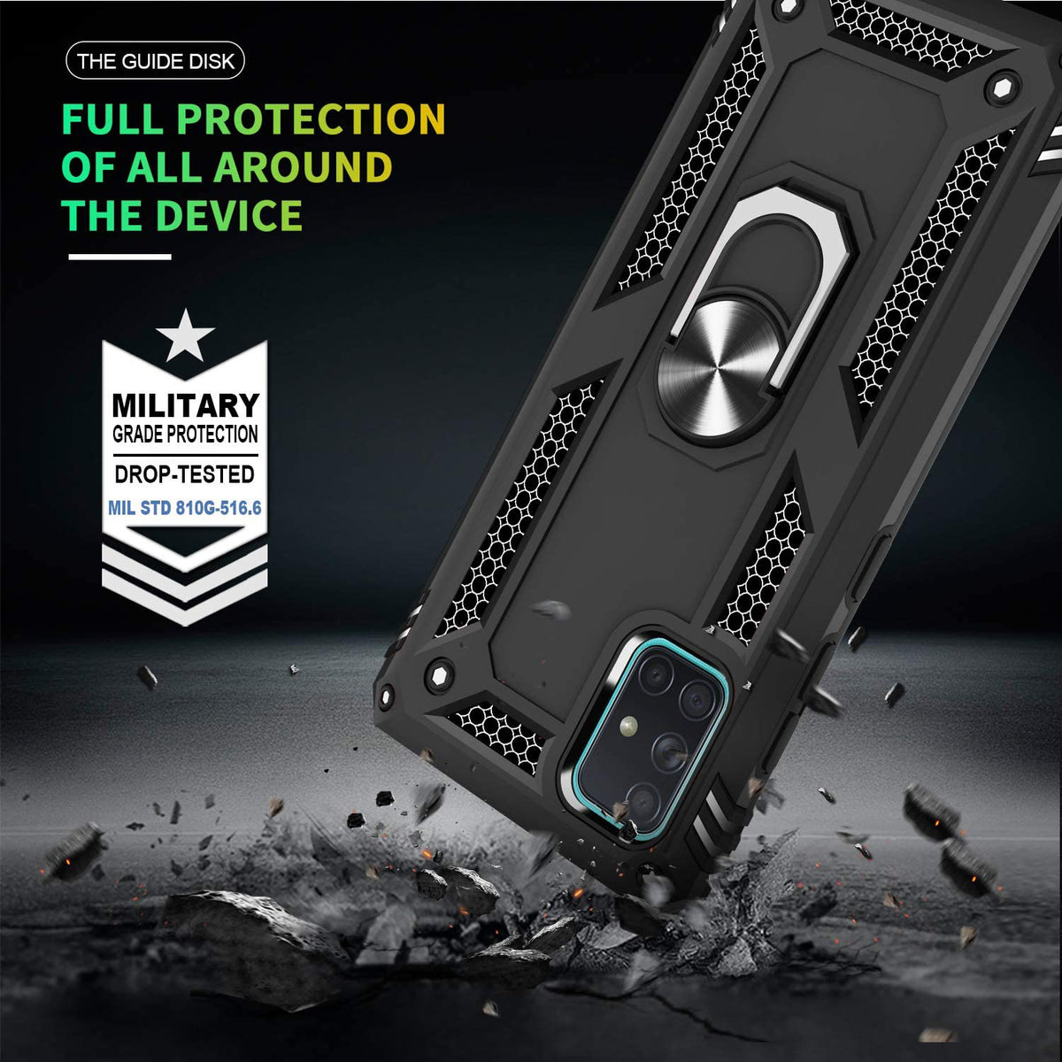 TJS "DuoGuard" Ring Kickstand Phone Case for Samsung Galaxy A51