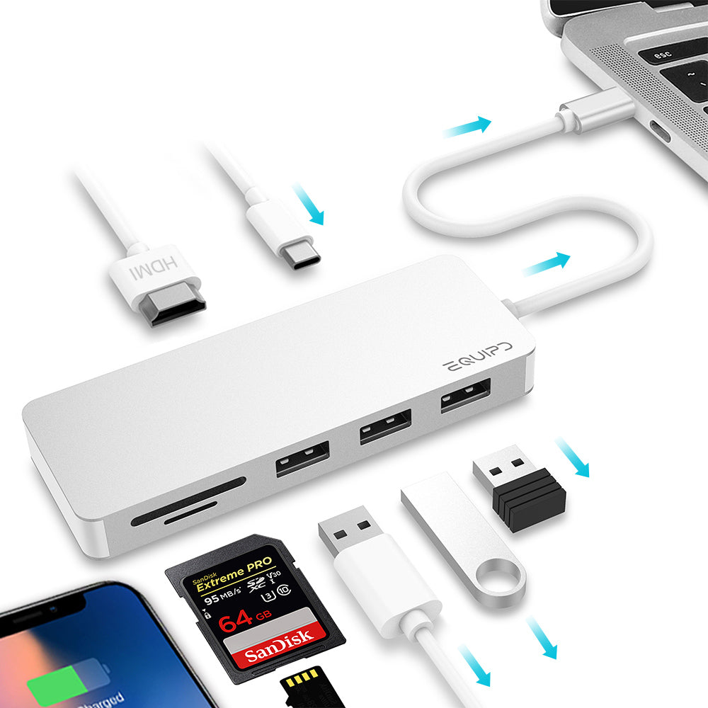 EQUIPD USB C Hub, 7-in-1 USB C adapter,4K HDMI,Power Delivery, microSD/SD Card Reader - InfinityAccessories017