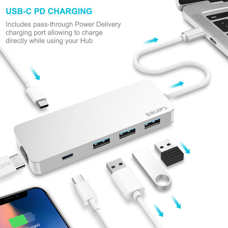 EQUIPD USB C Hub, 6-in-1 USB C Adapter with 4K HDMI, PD Charging - InfinityAccessories017