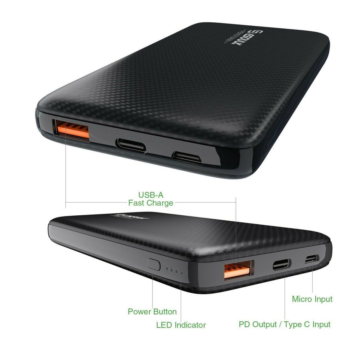 12000mAh Power Bank USB C 36W PD Fast Charge  External Battery for Iphone 11 Pro - InfinityAccessories017
