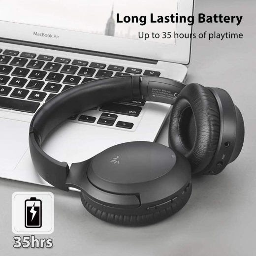 Aria Bluetooth Active Noise Cancelling Headphones with Mic, Good Sound, Replaceable Ear Pads, Spacious, 35H Wireless Wired ANC Over Ear Headset - InfinityAccessories017