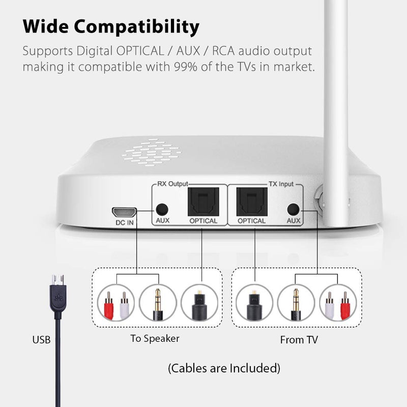 Long Range Bluetooth Transmitter Receiver for TV Optical Toslink 3.5mm AUX RCA - InfinityAccessories017
