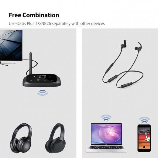 Wireless Headphones Earbuds for TV Watching w/Bypass Bluetooth Transmitter for Optical Digital, RCA, 3.5mm Ported TVs - InfinityAccessories017