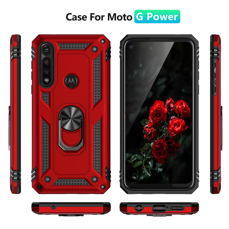 TJS "DuoGuard" Ring Kickstand Phone Case for Motorola Moto G Power 2020