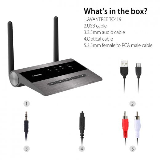 Long Range Bluetooth 5.0 Transmitter Receiver for TV & PC Audio, Home Stereo Speakers, aptX Low Latency Wireless Adapter for 2 Headphones - InfinityAccessories017