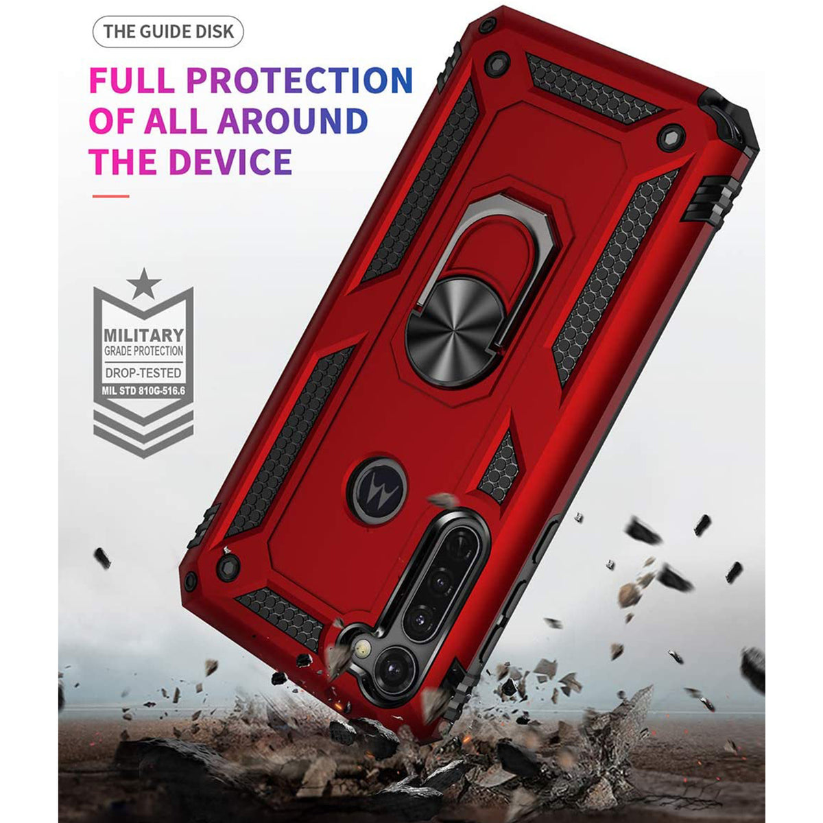 TJS "DuoGuard" Ring Kickstand Phone Case for Motorola Moto G Stylus 2020