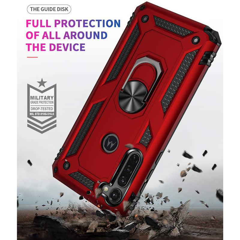 TJS "DuoGuard" Ring Kickstand Phone Case for Motorola Moto G Stylus 2020