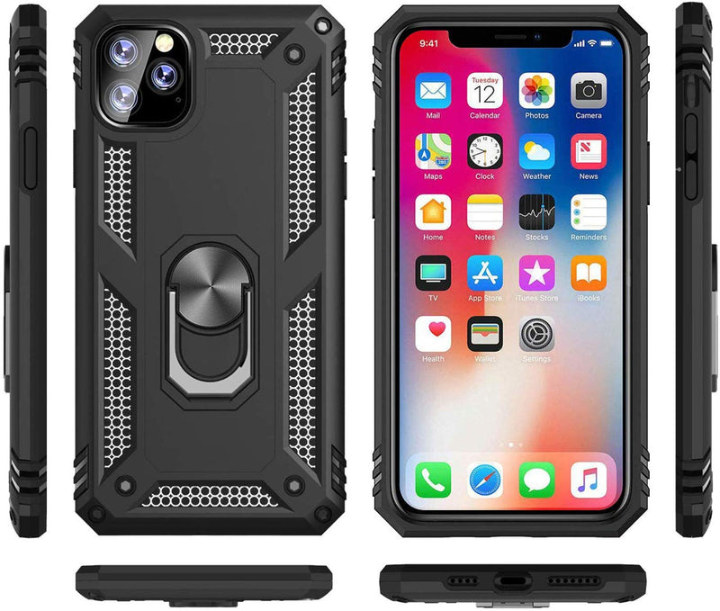 TJS “DuoGuard” Ring Kickstand Phone Case for iPhone 11, iPhone 11 Pro, iPhone 11 Pro Max - InfinityAccessories017
