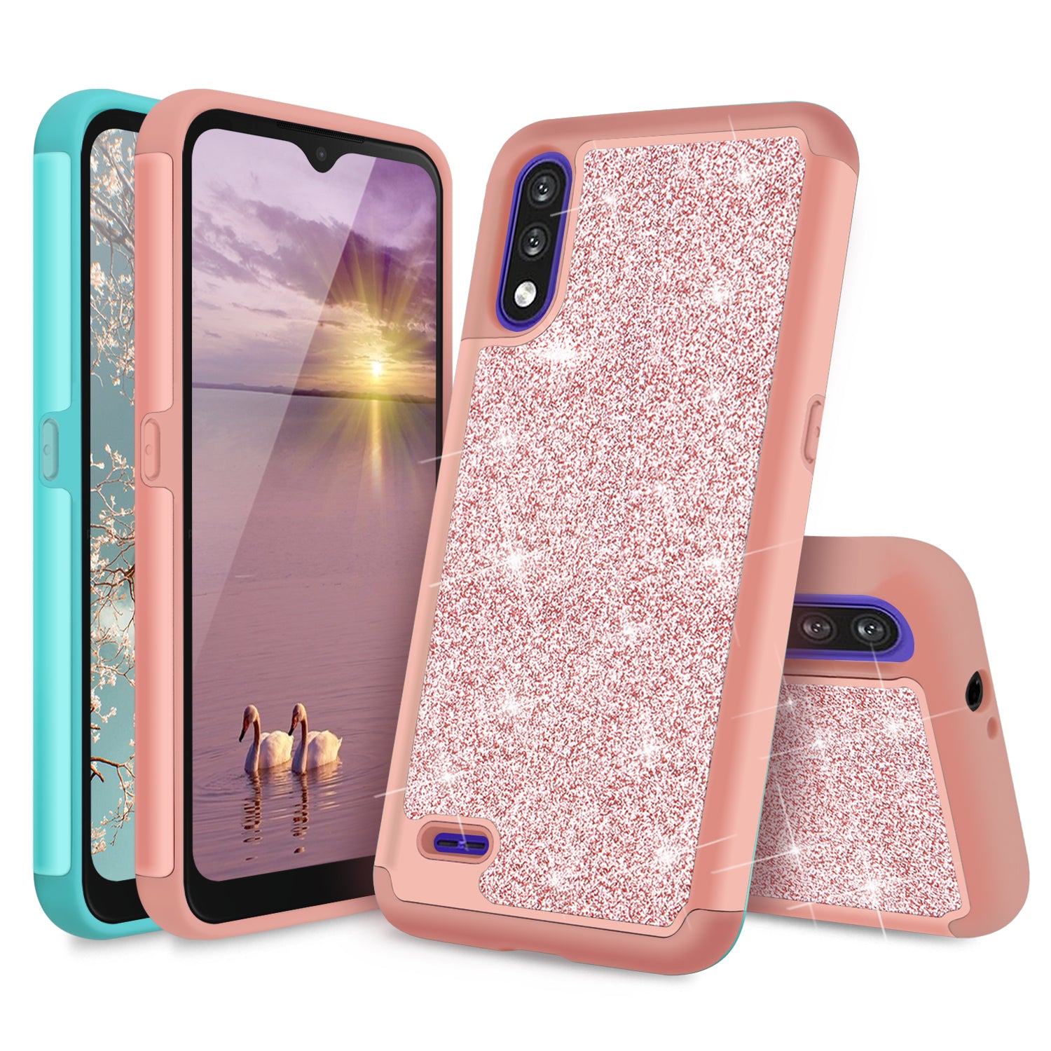 TJS "Sapphire" Hybrid Glitter Phone Case for LG K22, LG K22+, LG K32