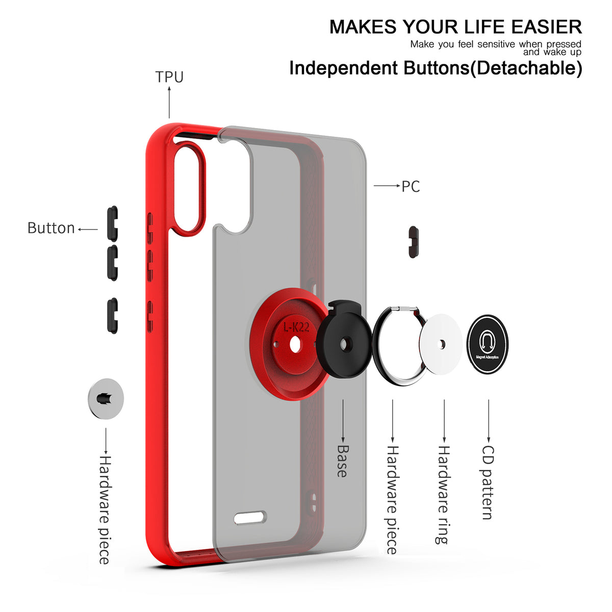 TJS "Define" Ring Kickstand Phone Case for LG K22, LG K22+, LG K32