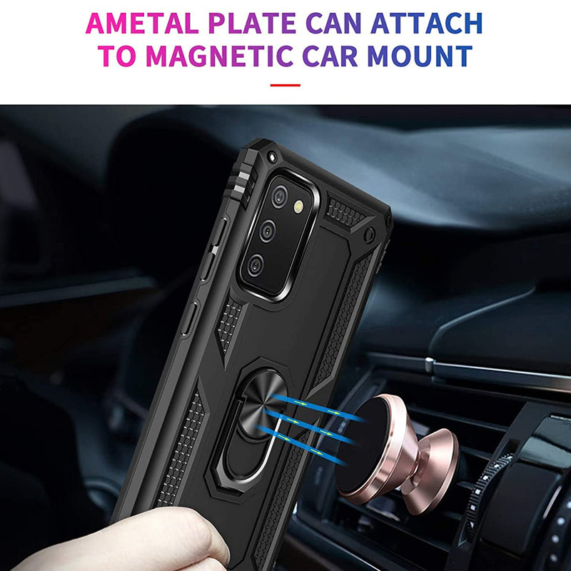 TJS "DuoGuard" Ring Kickstand Phone Case for Samsung Galaxy A03s