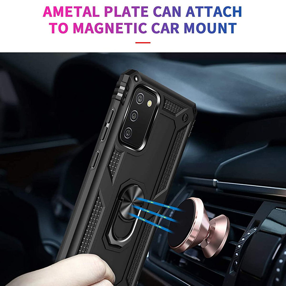 TJS "DuoGuard" Ring Kickstand Phone Case for Samsung Galaxy A02S