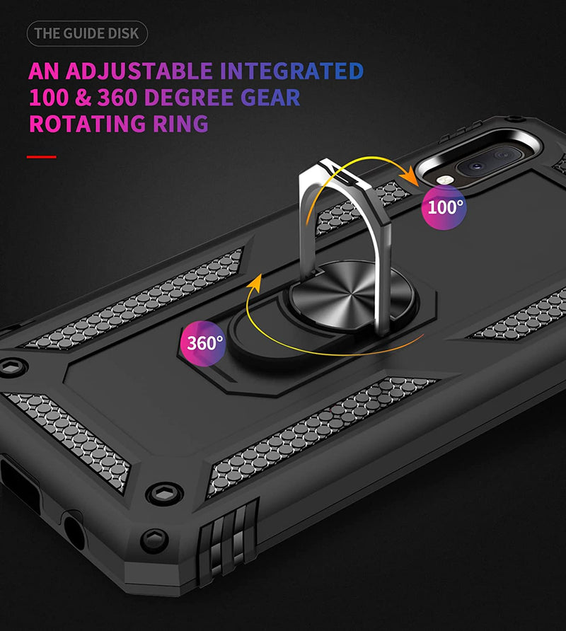 TJS "DuoGuard" Ring Kickstand Phone Case for Samsung Galaxy A10E