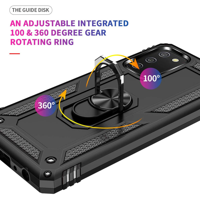 TJS "DuoGuard" Ring Kickstand Phone Case for Samsung Galaxy A03s