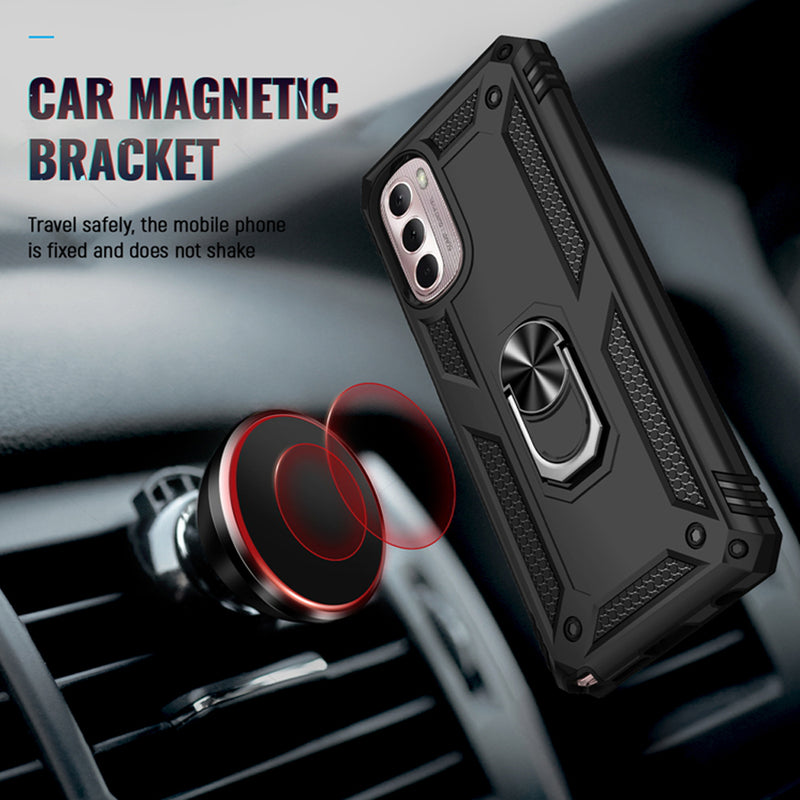 TJS "DuoGuard" Ring Kickstand Phone Case for Motorola G Stylus 5G 2022