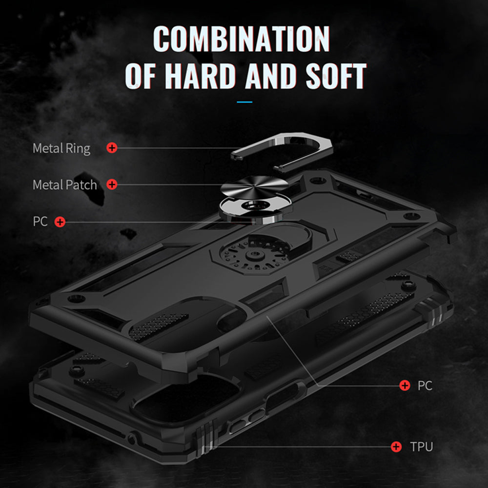TJS "DuoGuard" Ring Kickstand Phone Case for Motorola G Stylus 5G 2022