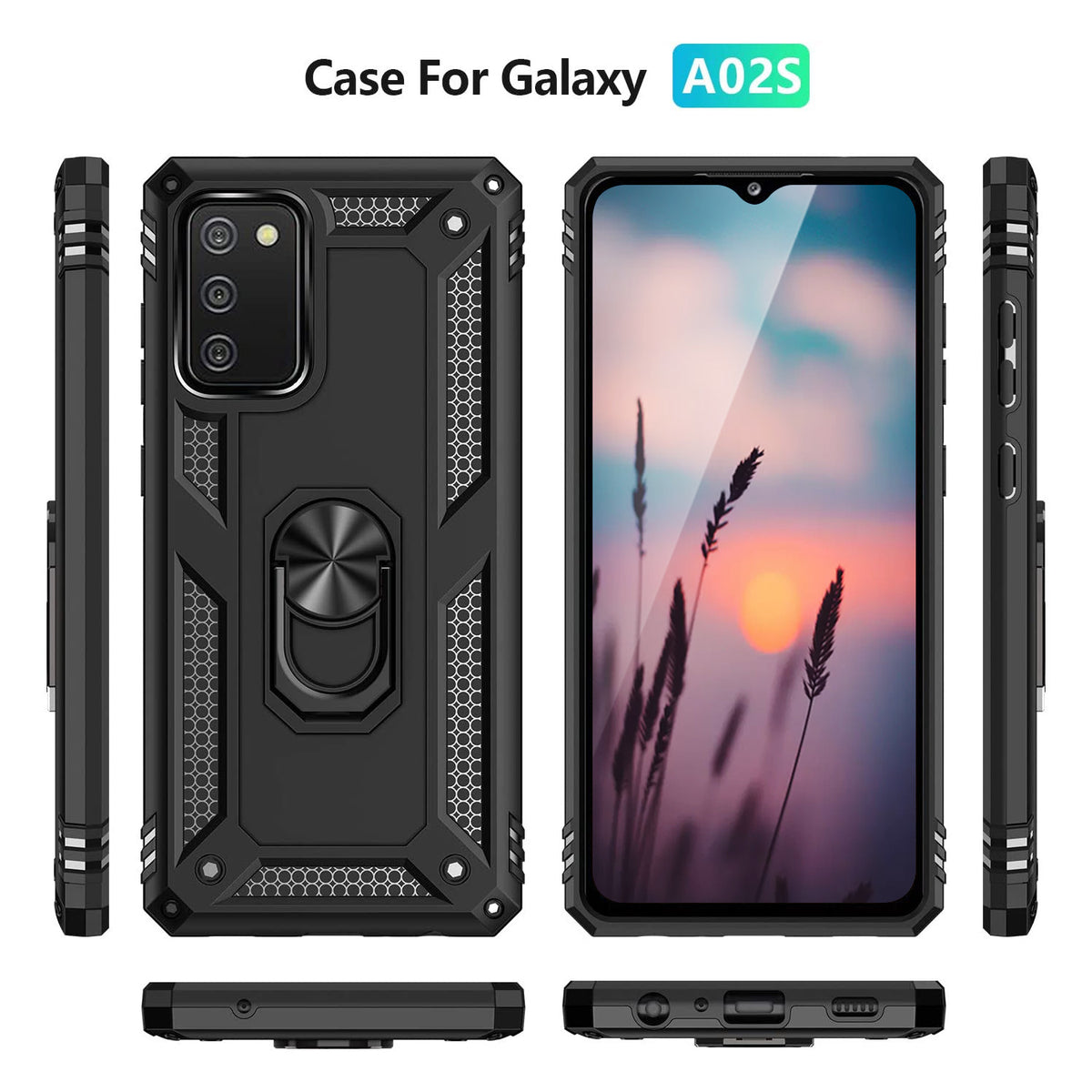 TJS "DuoGuard" Ring Kickstand Phone Case for Samsung Galaxy A02S