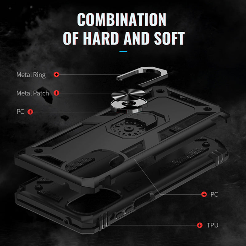 TJS "DuoGuard" Ring Kickstand Phone Case for Motorola G Stylus 5G 2022